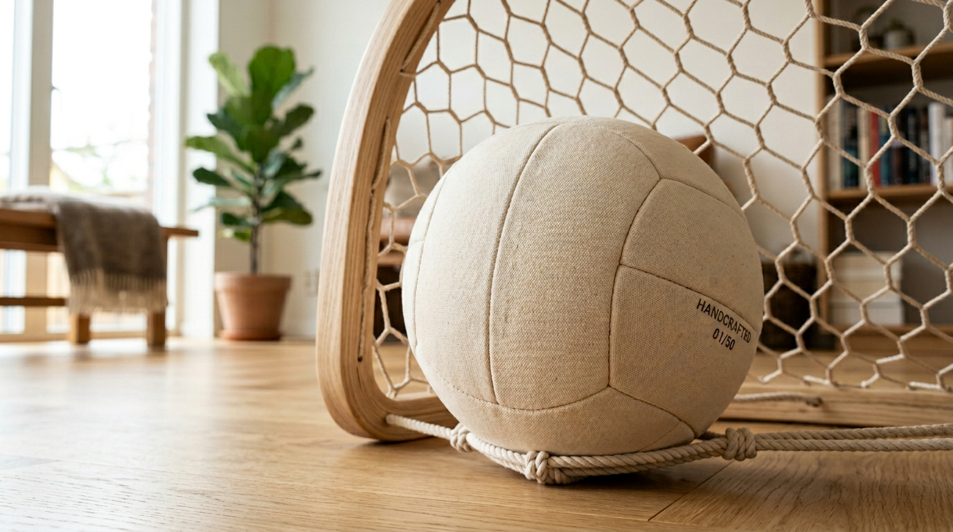 Canvas ball resting against the arch goal